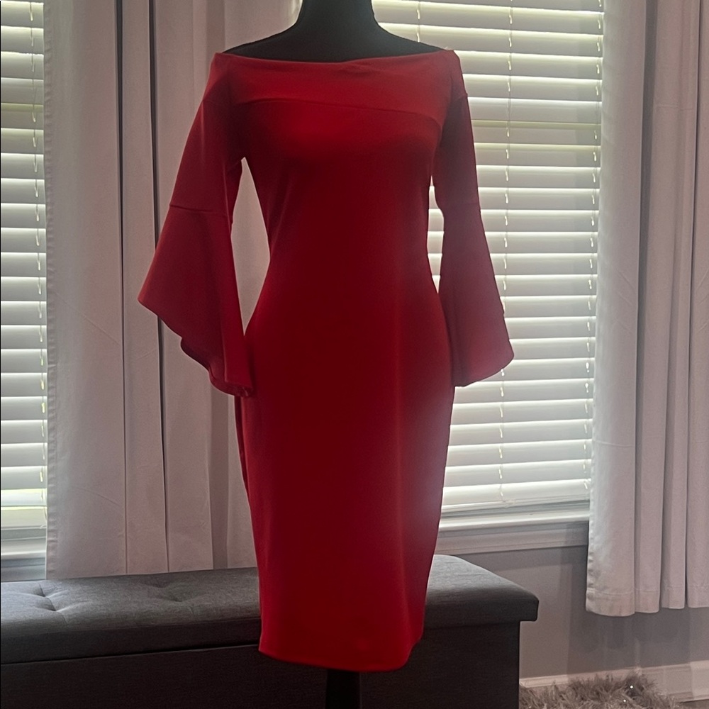 bebe Red Long Sleeve Dress